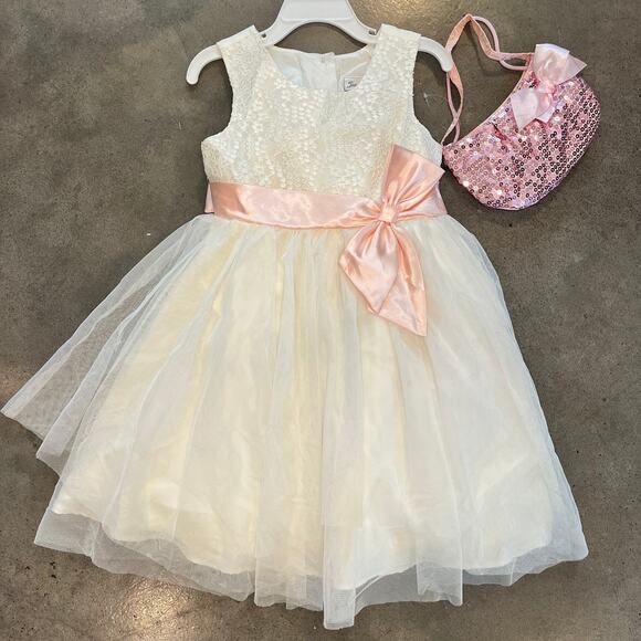 Jona Michelle White pink formal dance wedding easter dress toddler girls 4T lace